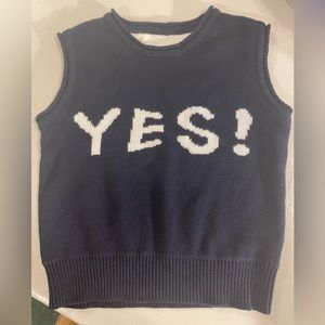 Navy sleeveless knit high neck cropped YES! sweater turtleneck graphic XS/S nwot